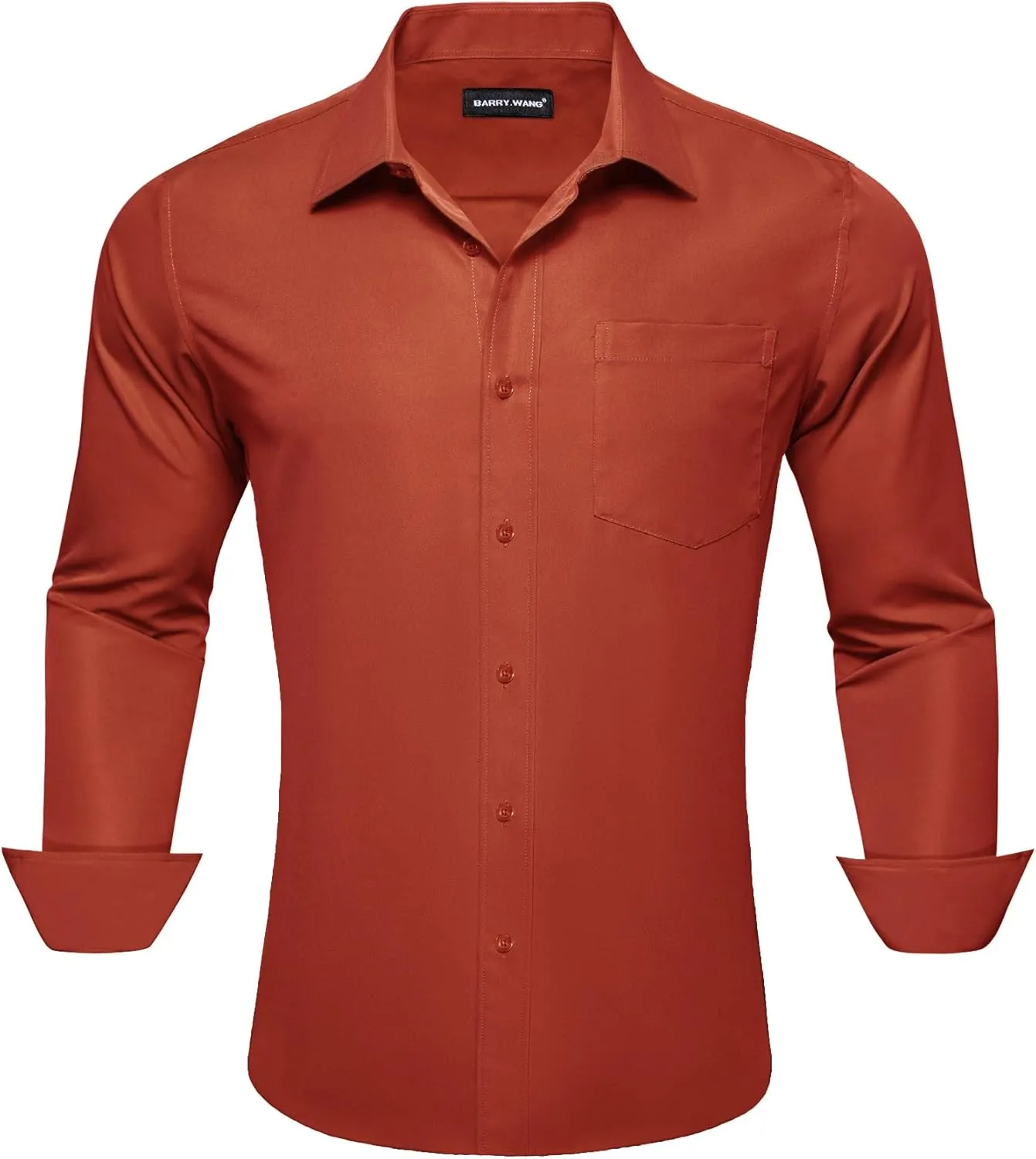Barry.Wang Solid Colors Mens Dress Shirt and Tie Set Formal Business Wedding Shirts Long Sleeve Button Down Casual 5PCS