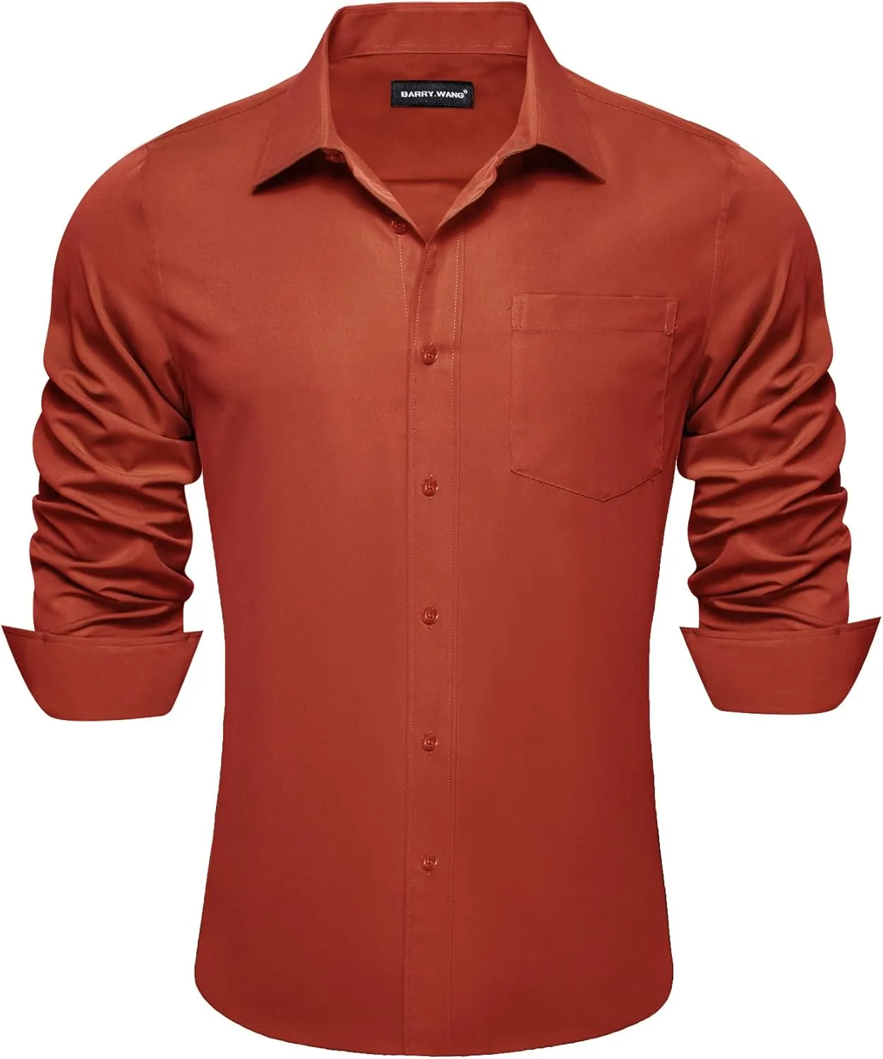 Barry.Wang Solid Colors Mens Dress Shirt and Tie Set Formal Business Wedding Shirts Long Sleeve Button Down Casual 5PCS