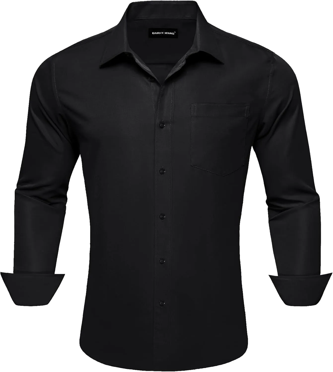 Barry.Wang Solid Colors Mens Dress Shirt and Tie Set Formal Business Wedding Shirts Long Sleeve Button Down Casual 5PCS