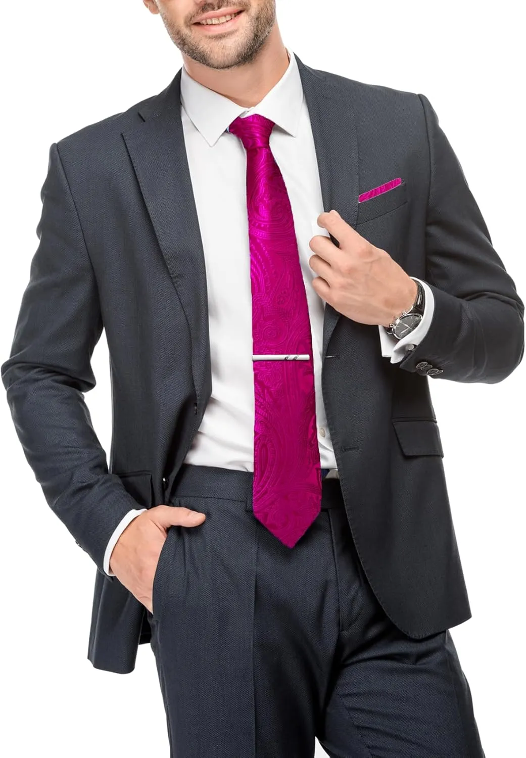 Barry.Wang Solid Colors Mens Dress Shirt and Tie Set Formal Business Wedding Shirts Long Sleeve Button Down Casual 5PCS
