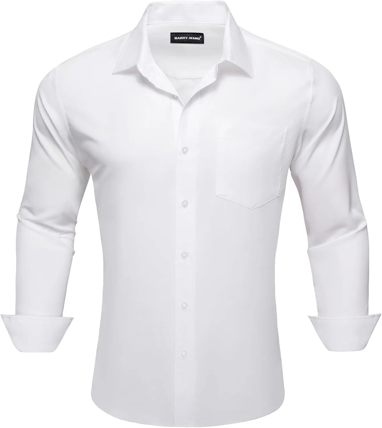 Barry.Wang Solid Colors Mens Dress Shirt and Tie Set Formal Business Wedding Shirts Long Sleeve Button Down Casual 5PCS