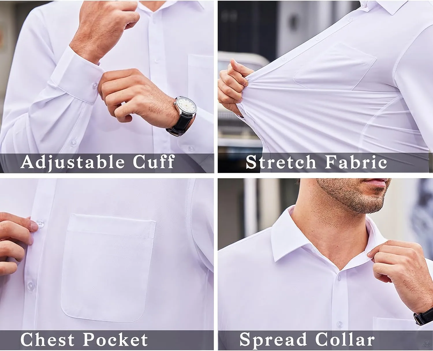 Barry.Wang Solid Colors Mens Dress Shirt and Tie Set Formal Business Wedding Shirts Long Sleeve Button Down Casual 5PCS