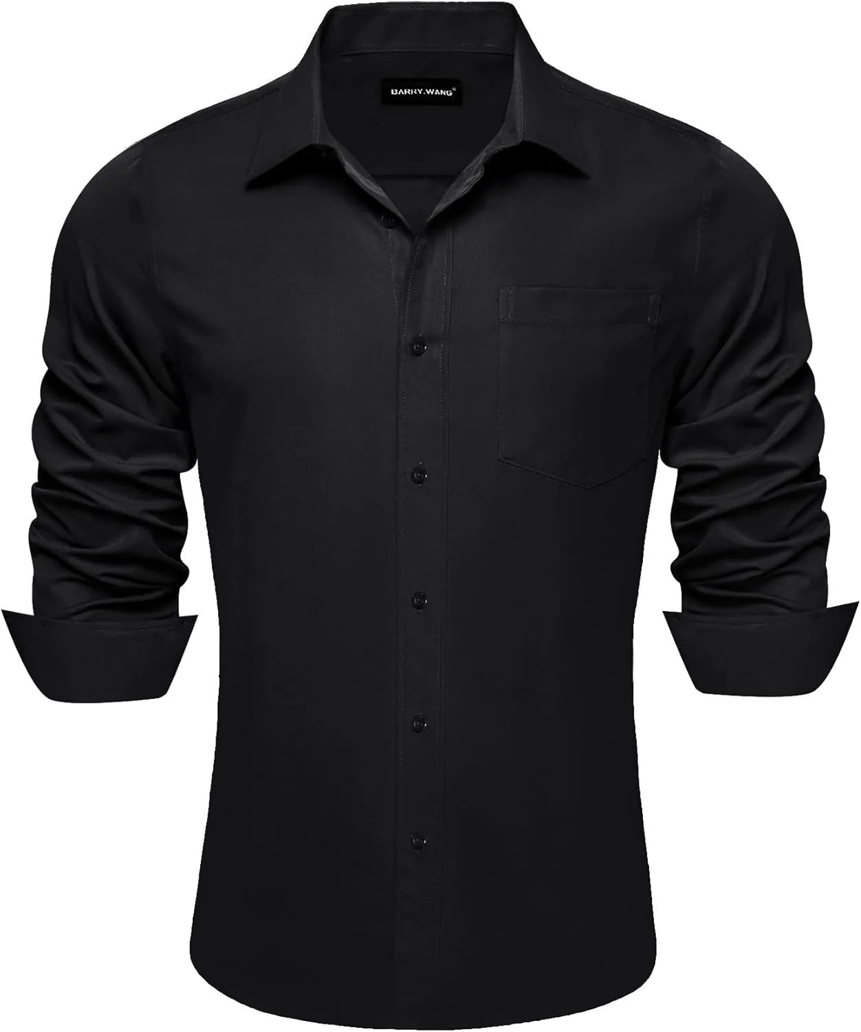 Barry.Wang Solid Colors Mens Dress Shirt and Tie Set Formal Business Wedding Shirts Long Sleeve Button Down Casual 5PCS