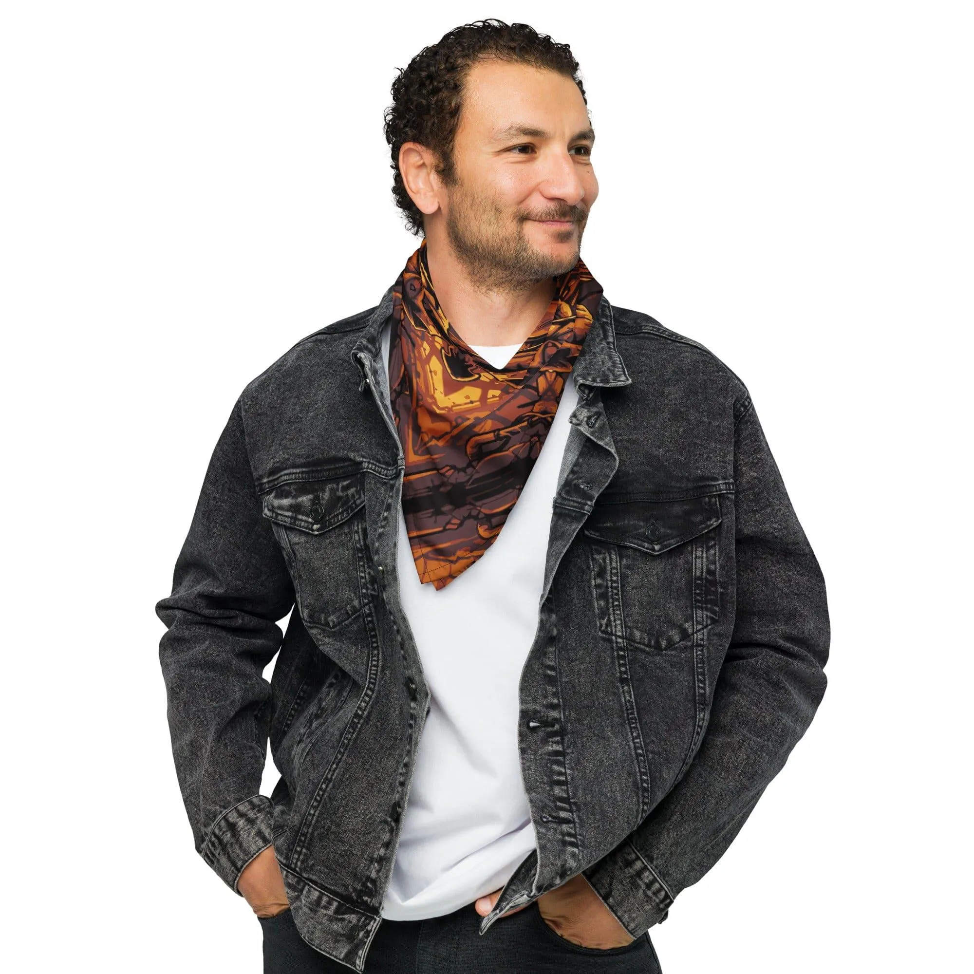Bursting Gold Geometric Pattern Designer Bandana Luxury Neck Scarf