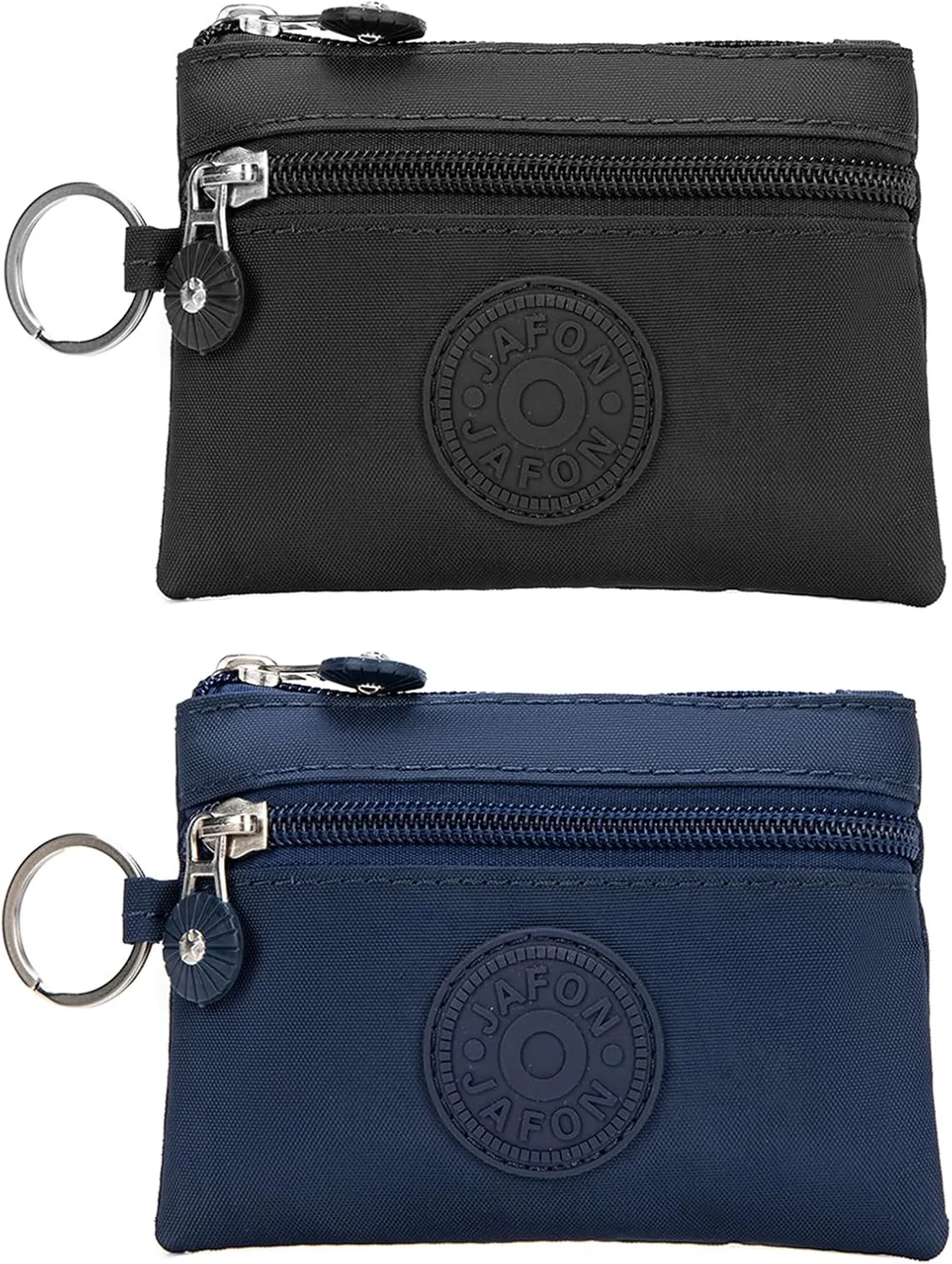 Coin Purse Change Pouch for Women 2 Layers Zipper Oxford Cloth Waterproof Purse (Black Blue)