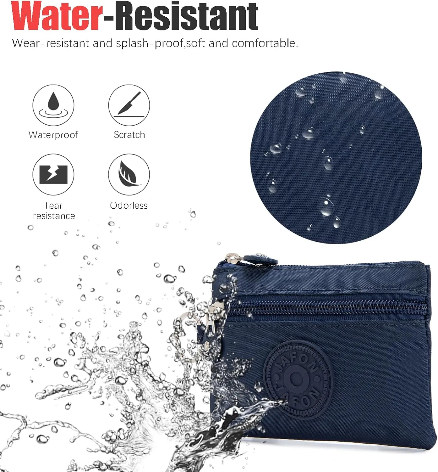 Coin Purse Change Pouch for Women 2 Layers Zipper Oxford Cloth Waterproof Purse (Black Blue)