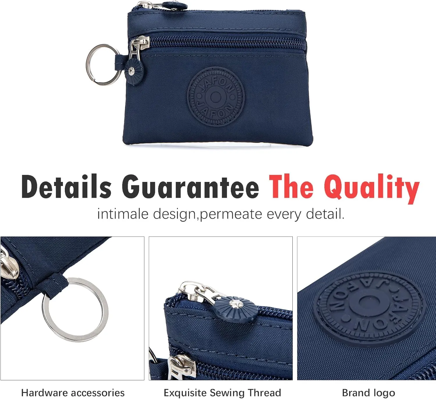 Coin Purse Change Pouch for Women 2 Layers Zipper Oxford Cloth Waterproof Purse (Black Blue)