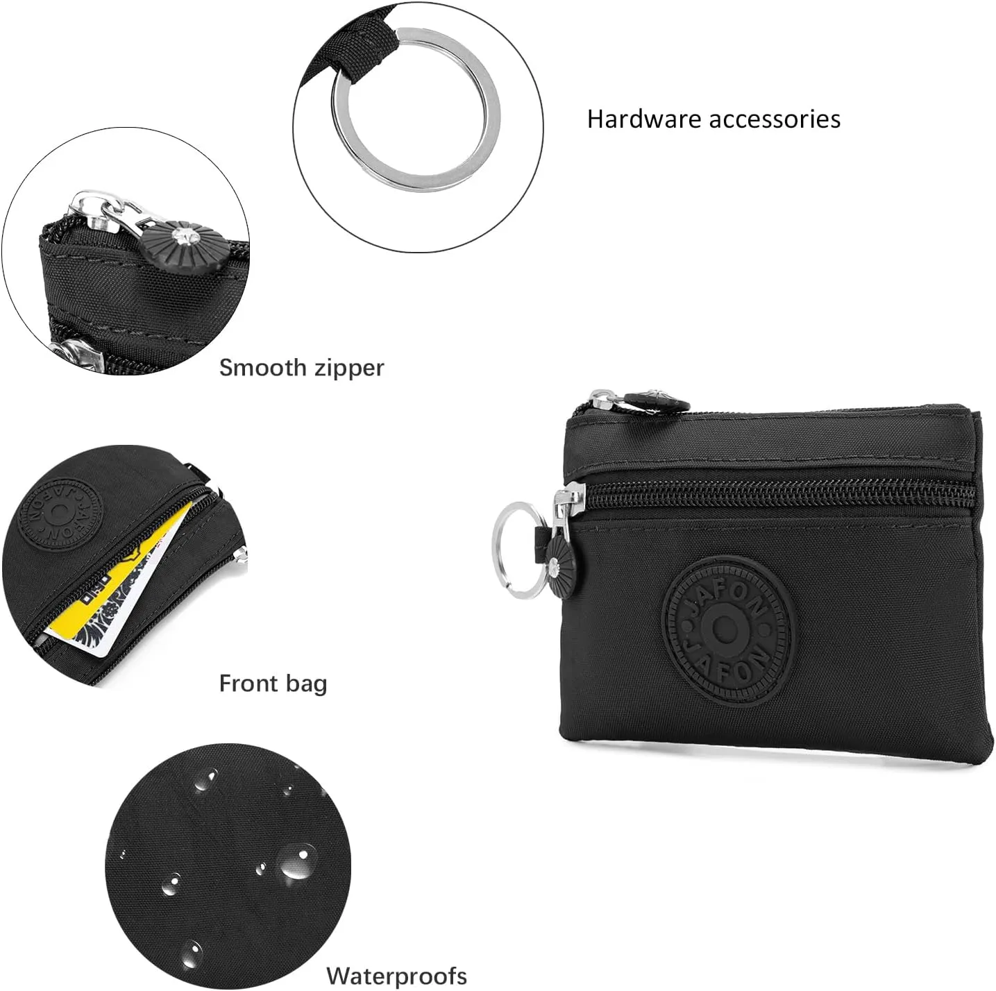 Coin Purse Change Pouch for Women 2 Layers Zipper Oxford Cloth Waterproof Purse (Black Blue)