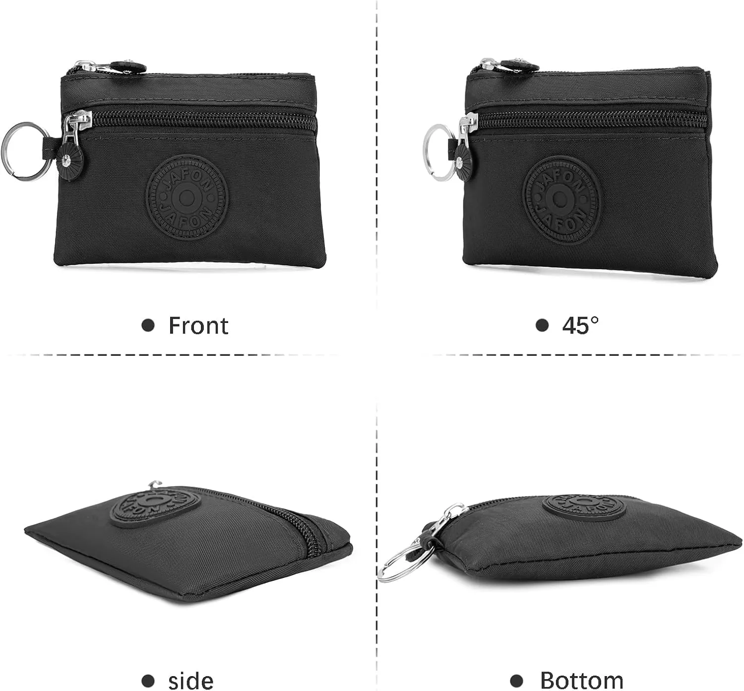 Coin Purse Change Pouch for Women 2 Layers Zipper Oxford Cloth Waterproof Purse (Black Blue)