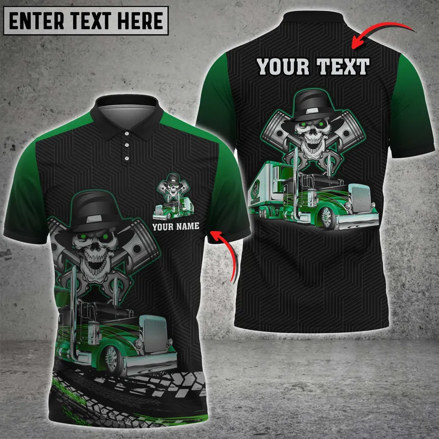 Coolspod Skull Trucking Personalized Name 3D Polo Shirt For Truck Driver 4 Colors