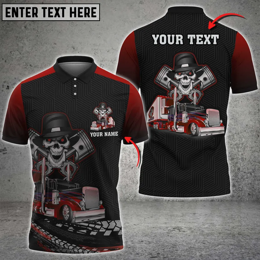 Coolspod Skull Trucking Personalized Name 3D Polo Shirt For Truck Driver 4 Colors