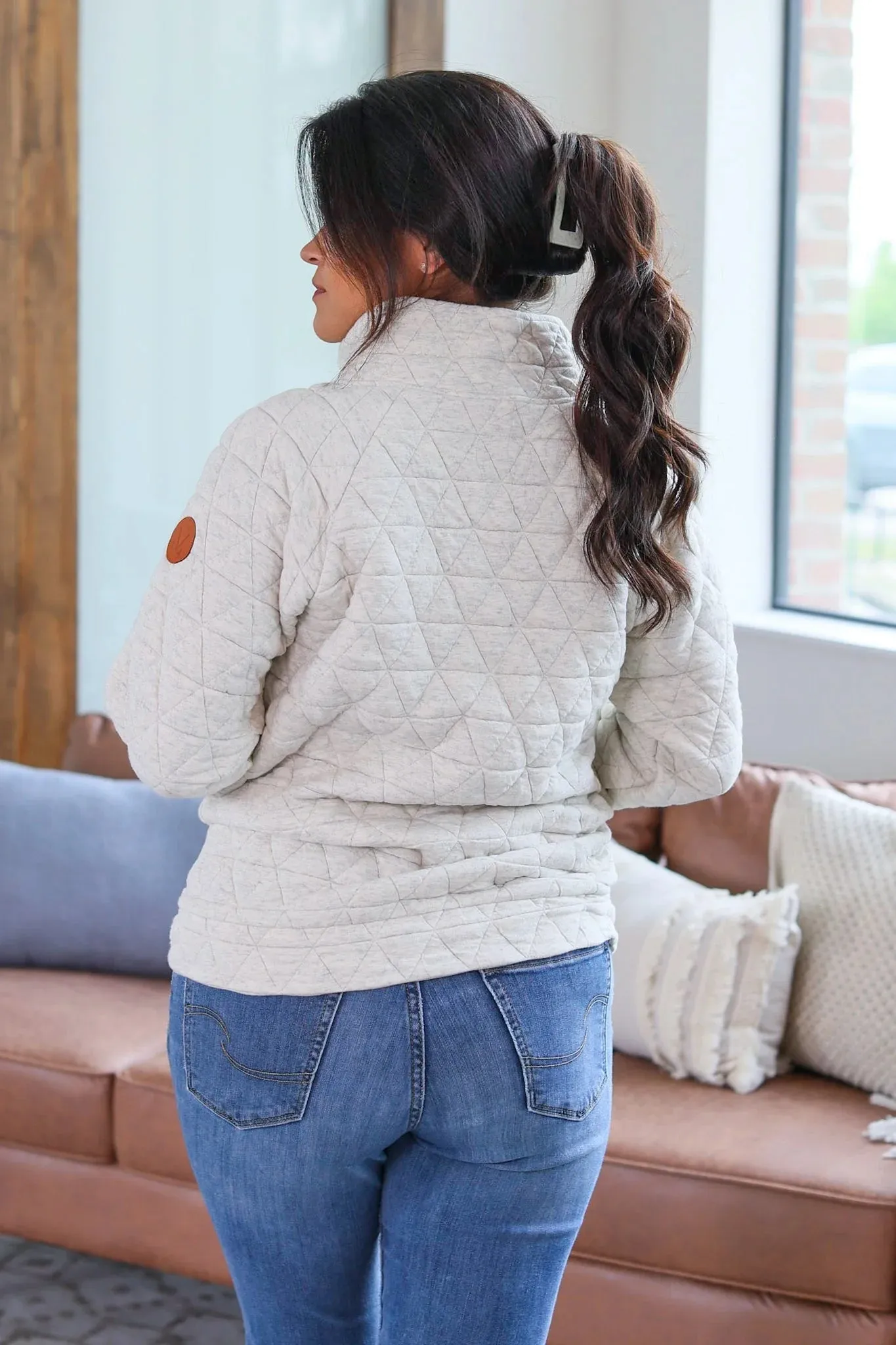 Geometric Button Snap Pullover (Oatmeal)