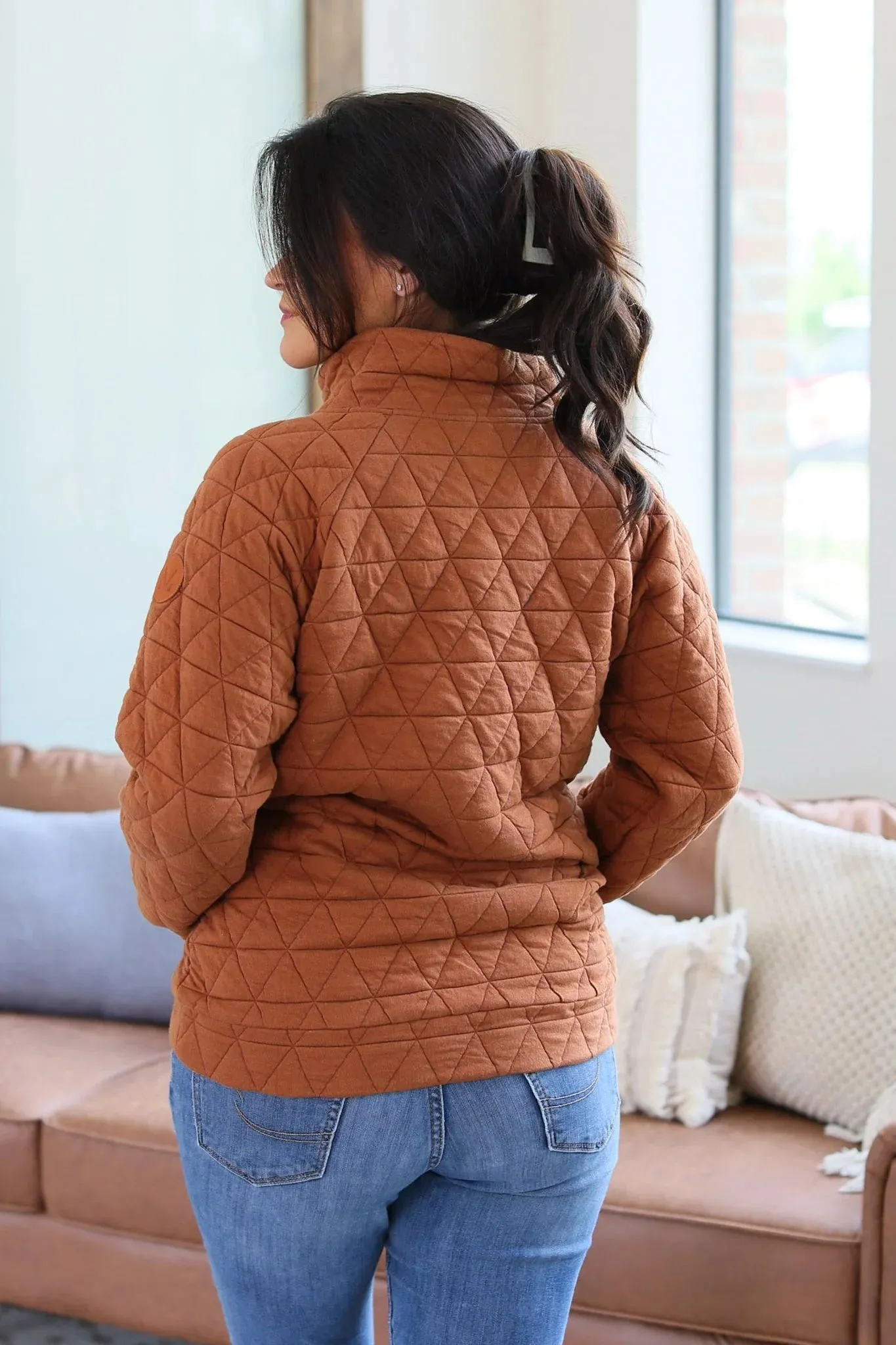 Geometric Button Snap Pullover (Rust)