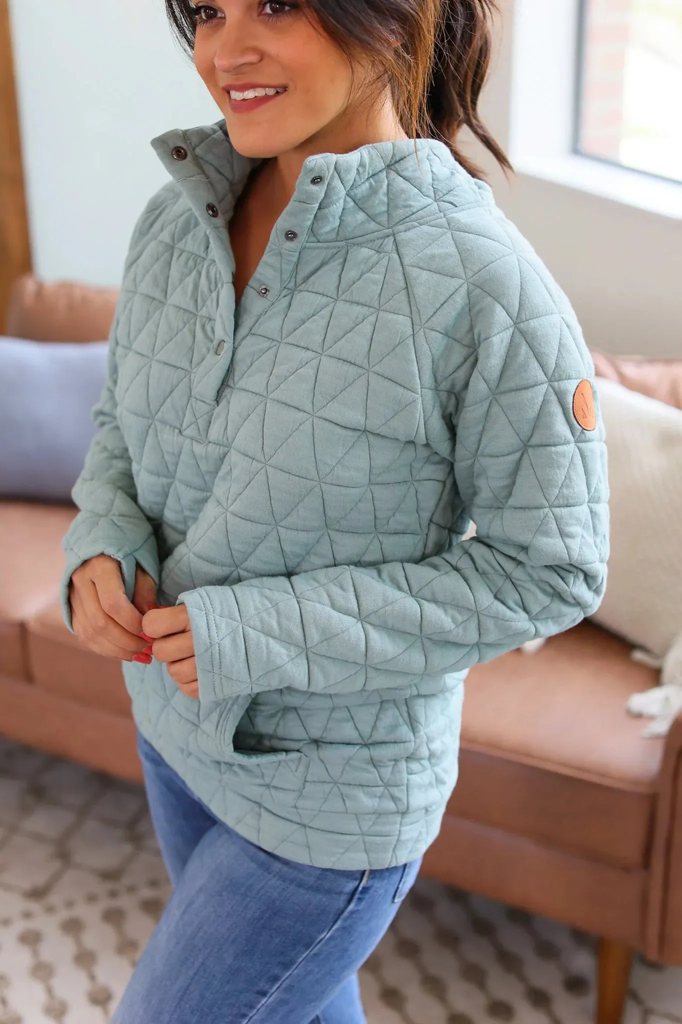 Geometric Button Snap Pullover (Sage)