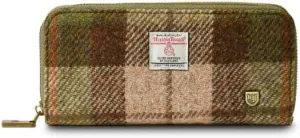 Islander HarrisTweed & PU Leather women’s long zip purse, Chestnut Tartan, Carry Cash & card, Scottish Style