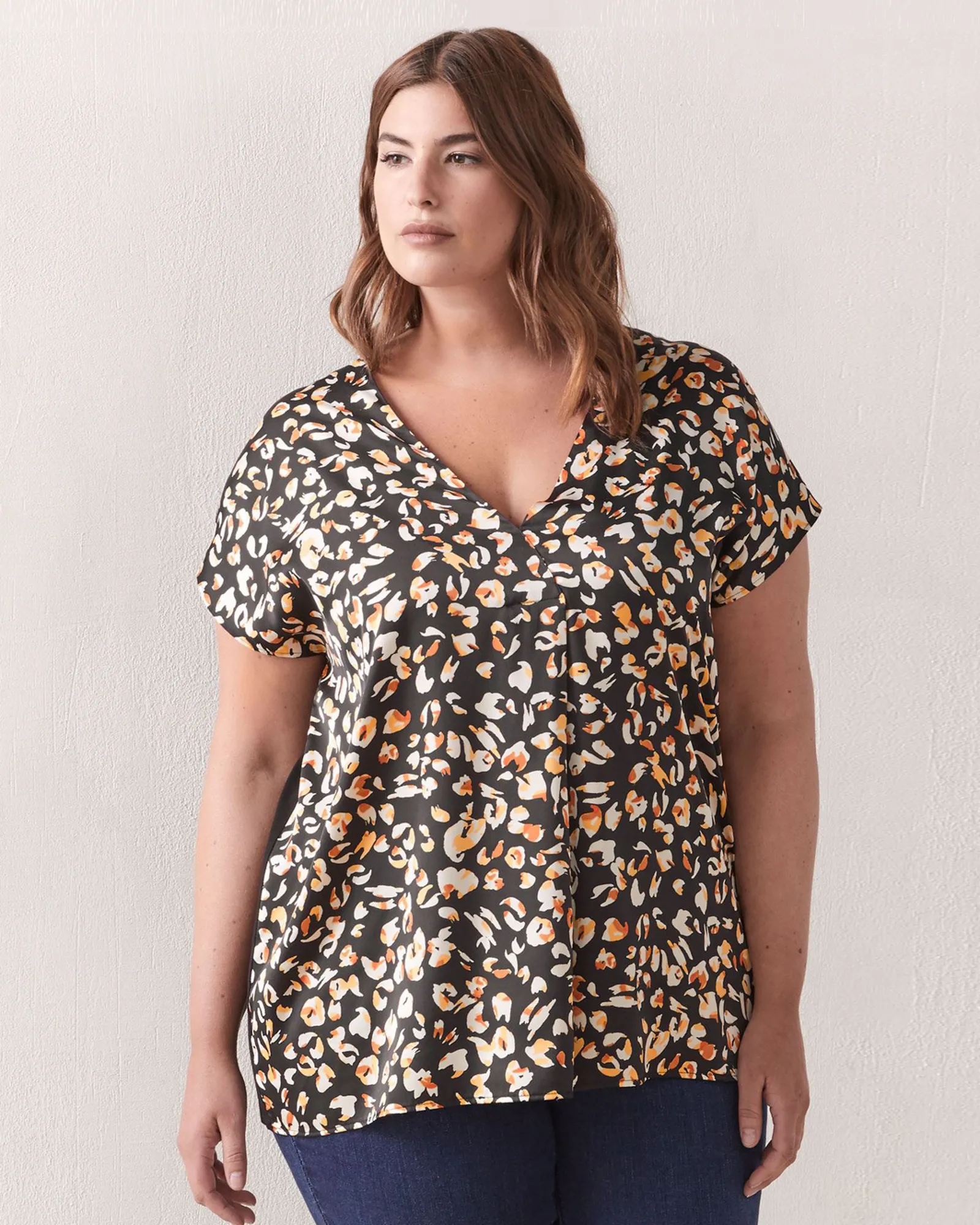 Jessica Mixed Media Top | Black / Orange