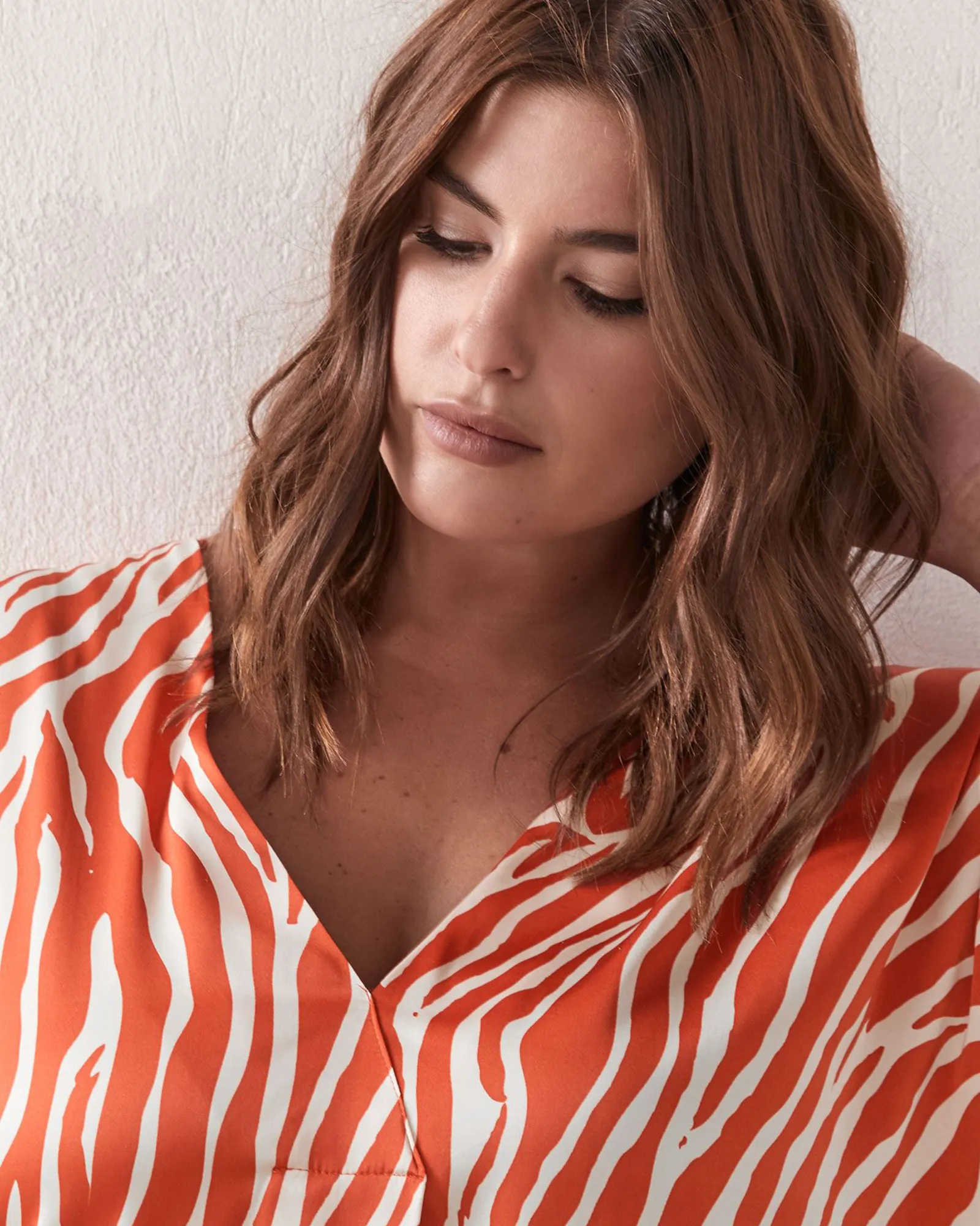 Jessica Mixed Media Top | Orange / White