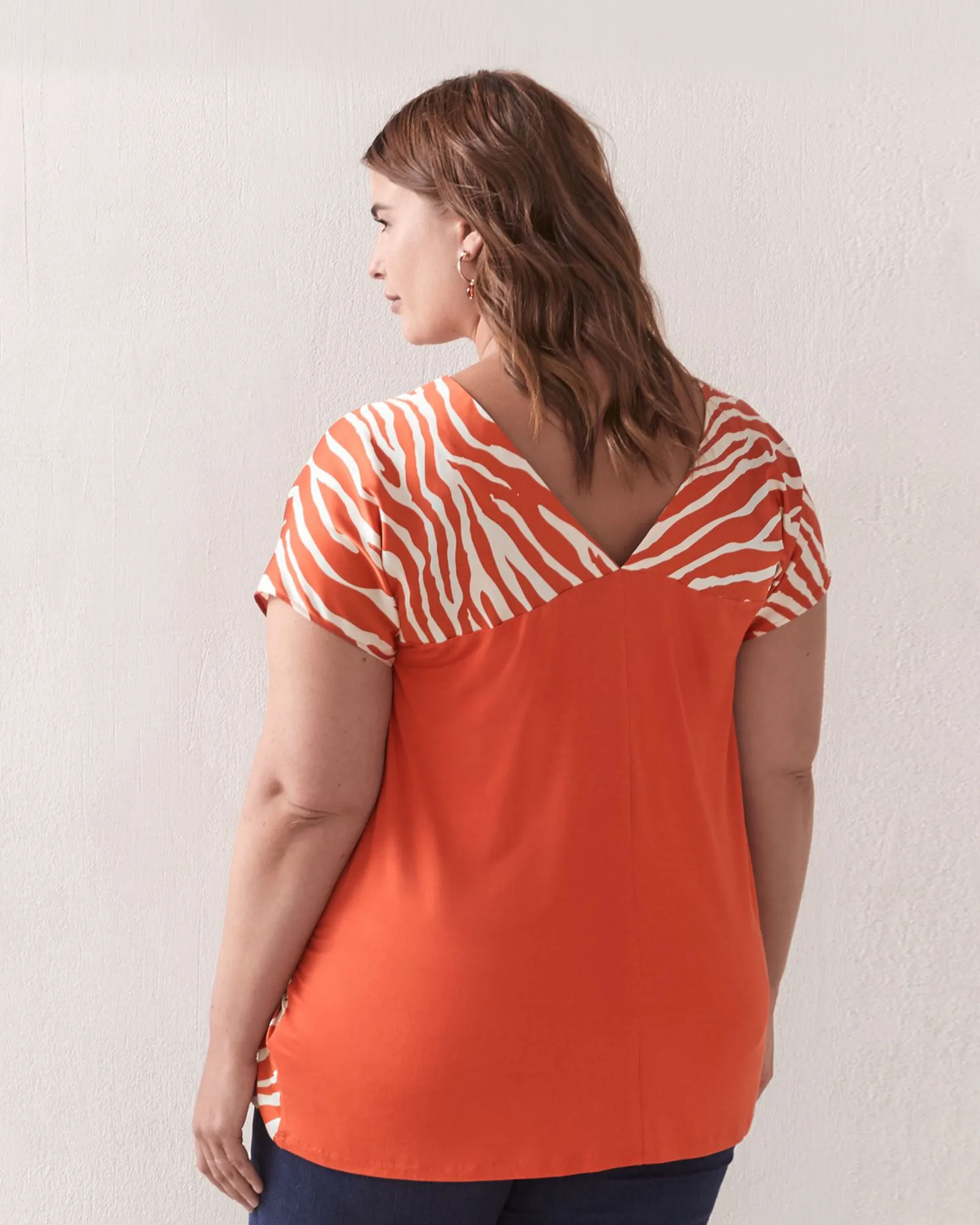 Jessica Mixed Media Top | Orange / White
