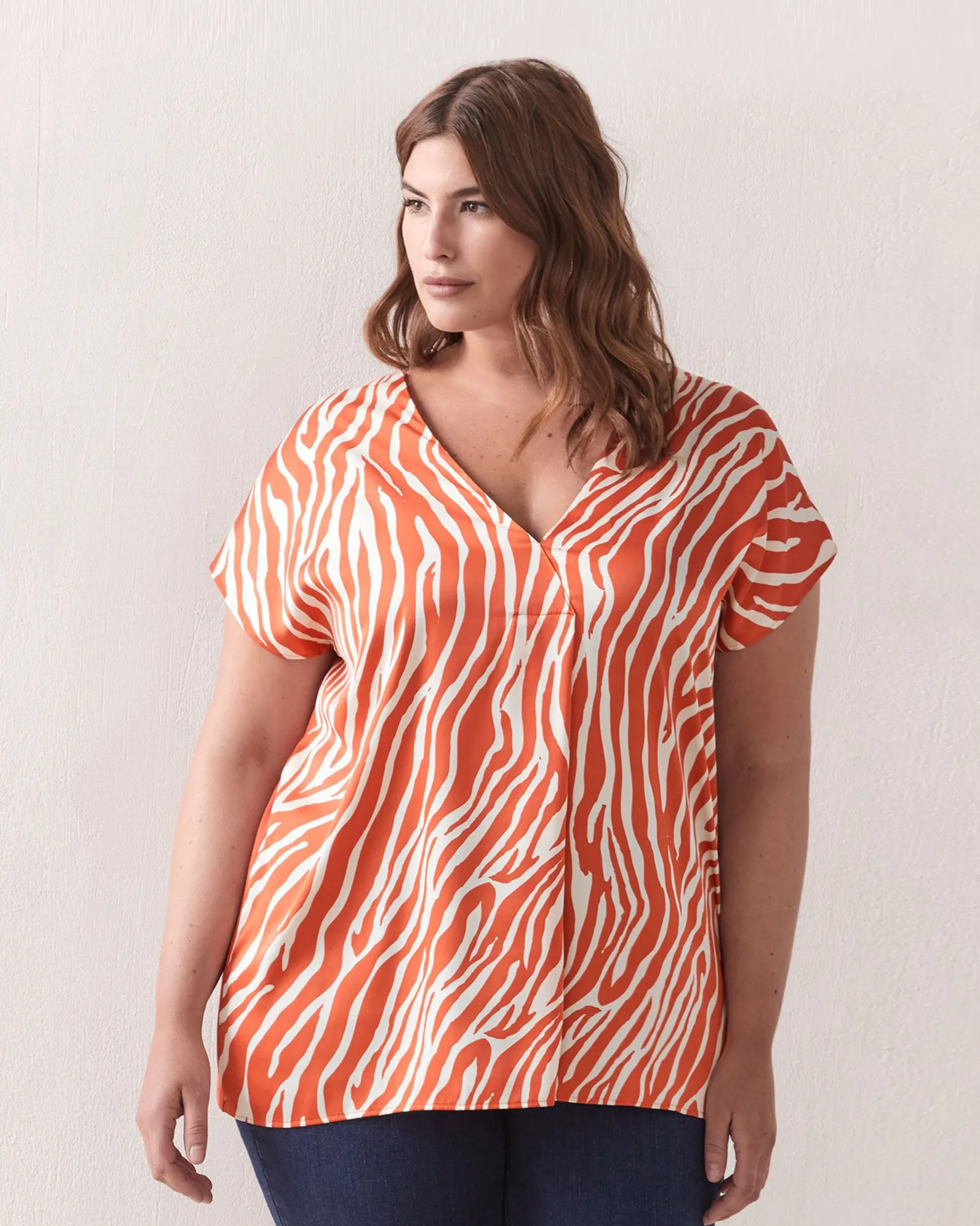 Jessica Mixed Media Top | Orange / White