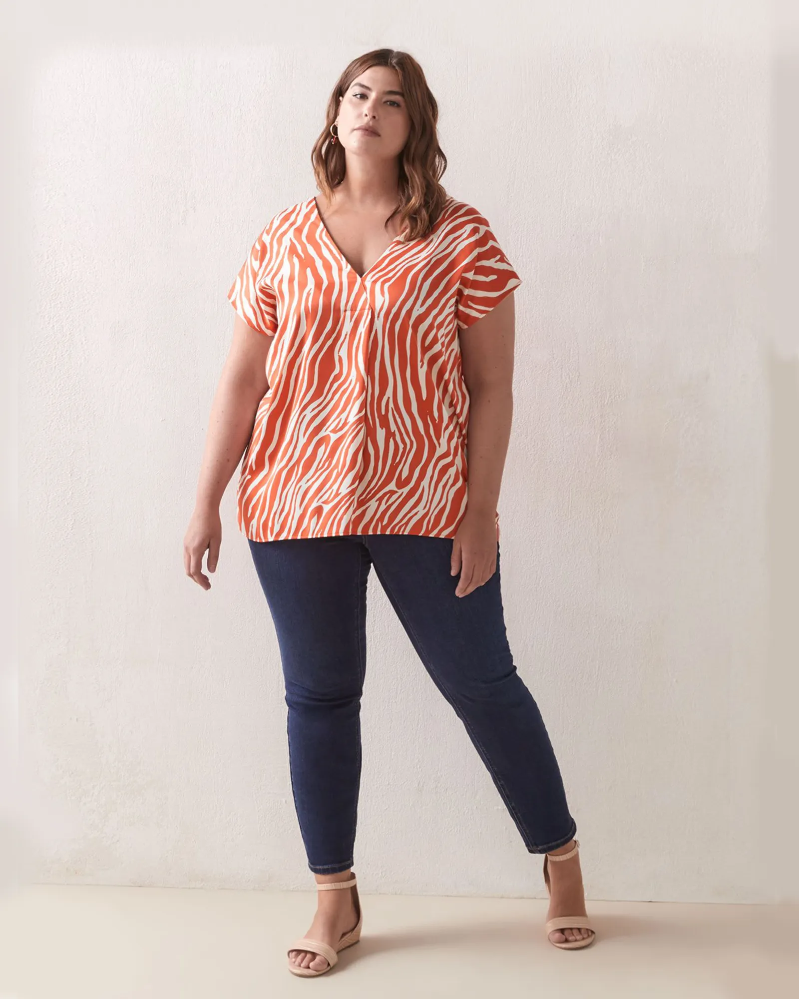 Jessica Mixed Media Top | Orange / White