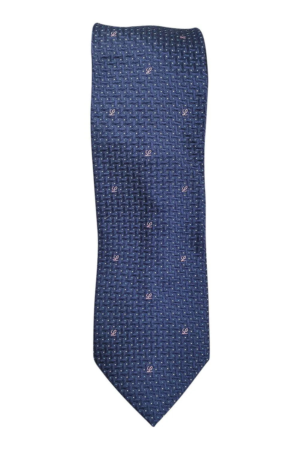 LOEWE 100% Silk Navy Blue Tie Pink Abstract L Repeat (60" L | 3.2" W)