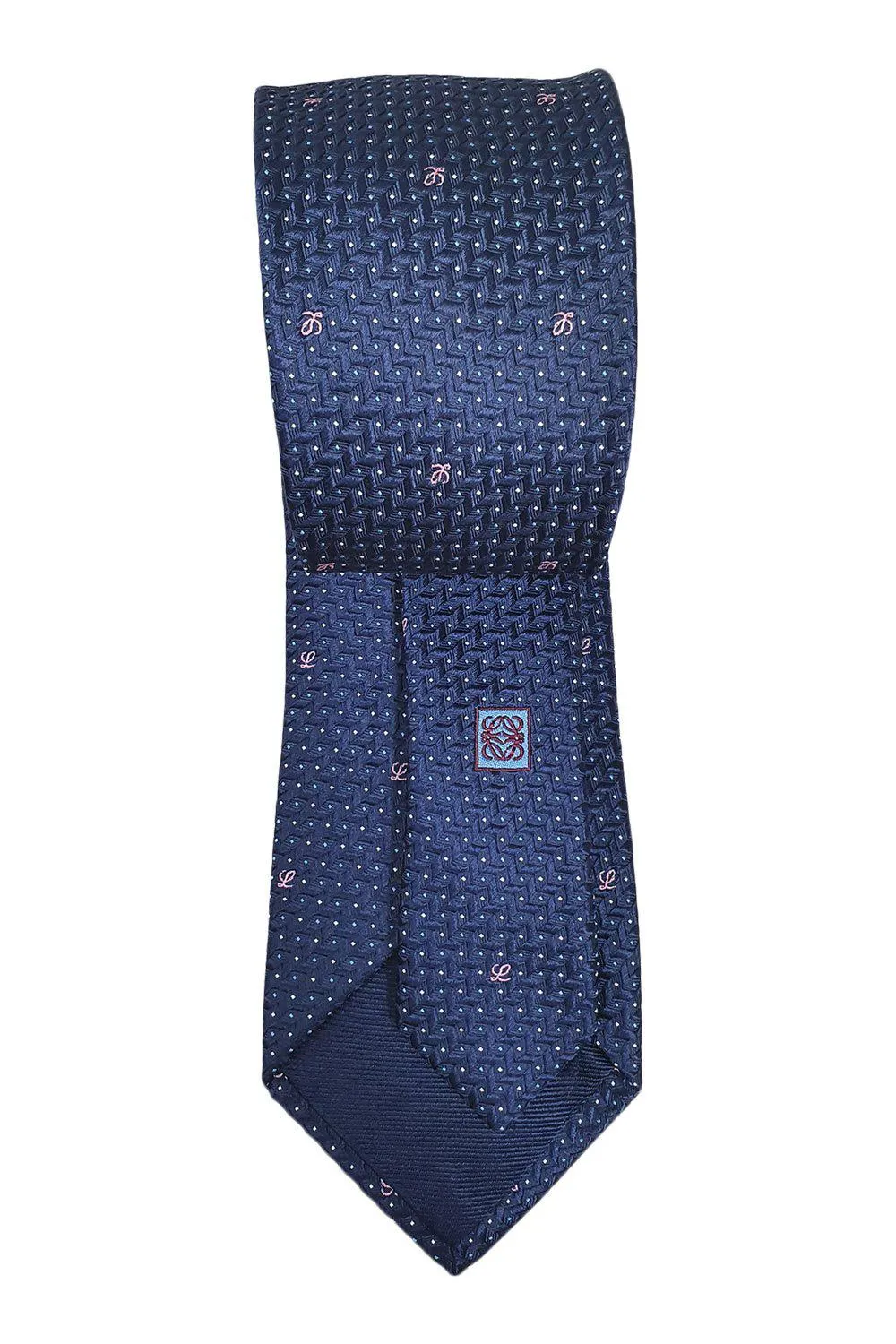 LOEWE 100% Silk Navy Blue Tie Pink Abstract L Repeat (60" L | 3.2" W)
