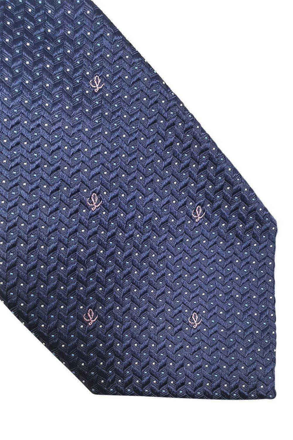 LOEWE 100% Silk Navy Blue Tie Pink Abstract L Repeat (60" L | 3.2" W)