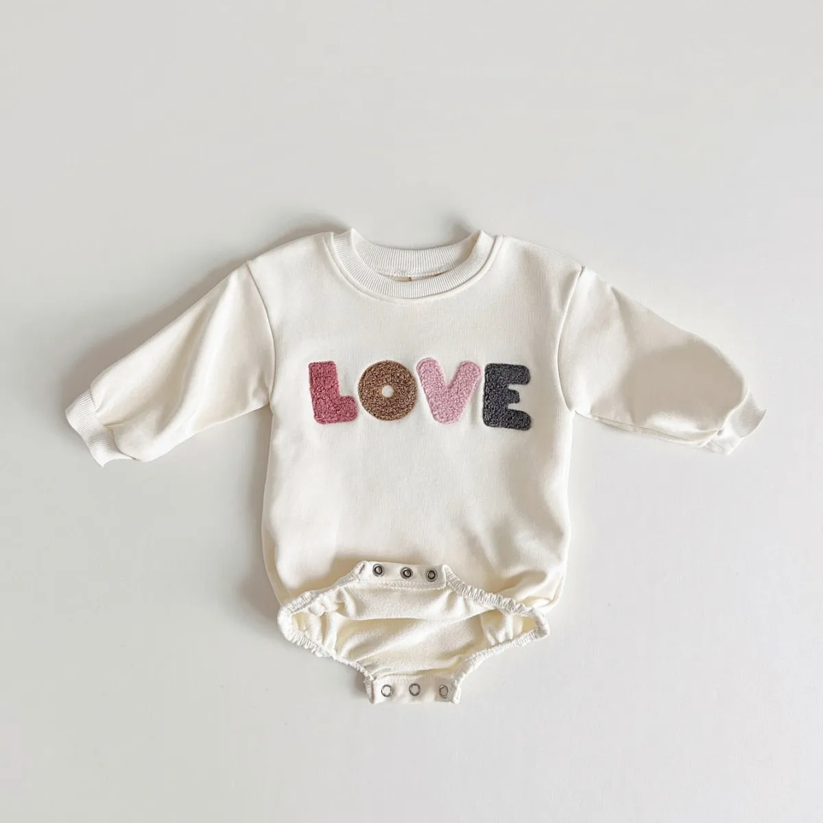 'LOVE' Embroidered Sweatshirt Onesie
