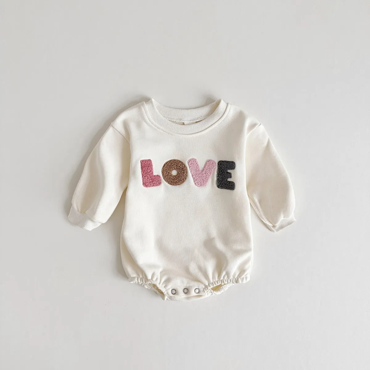 'LOVE' Embroidered Sweatshirt Onesie