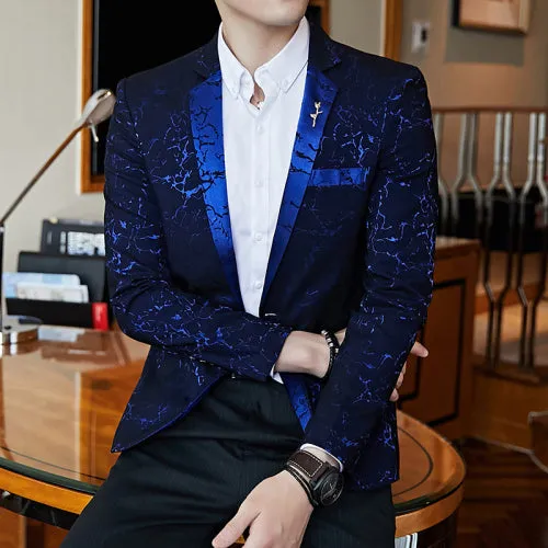 Marble Pattern Long Sleeve Cotton Blazer