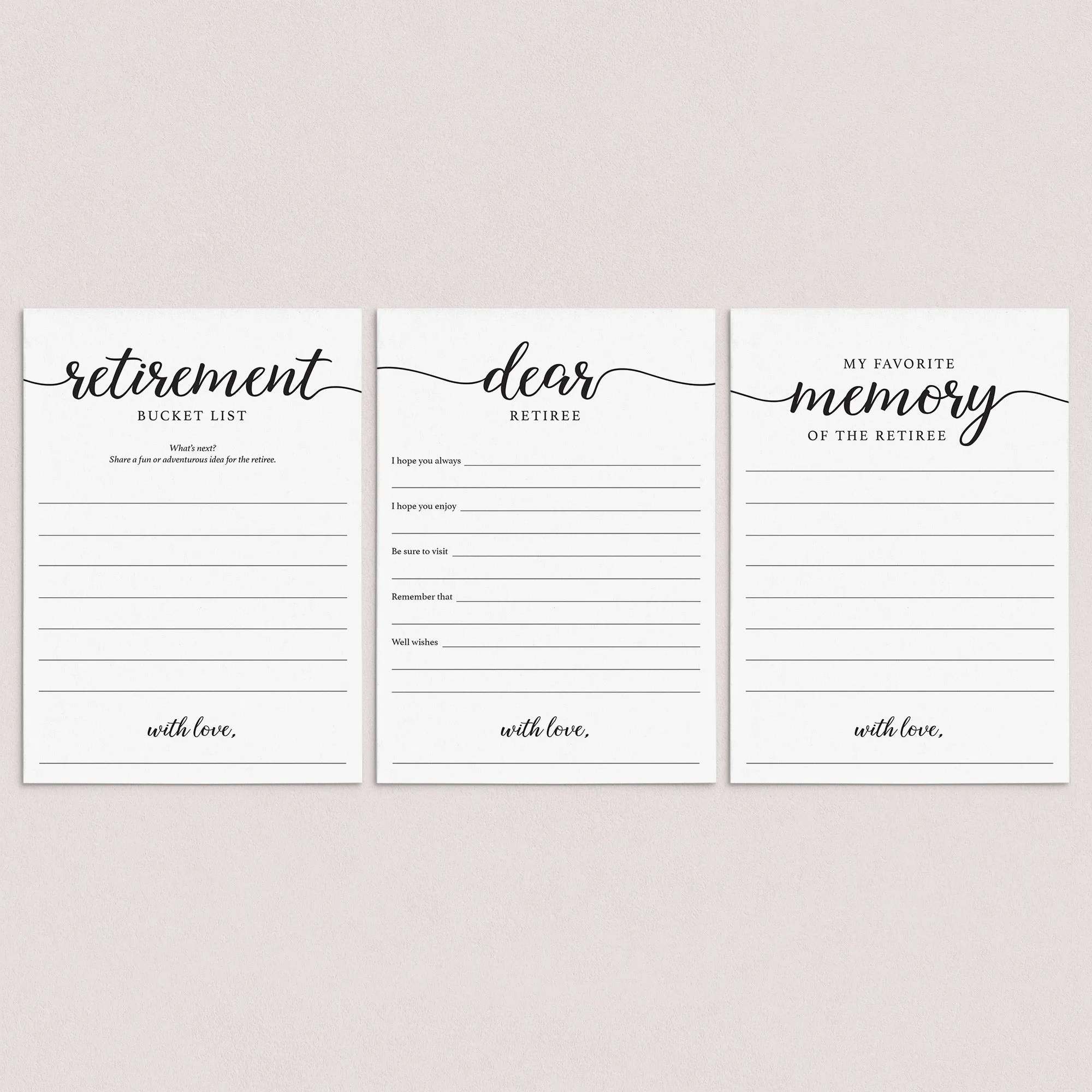 Minimal Calligraphy Retirement Cards Printable