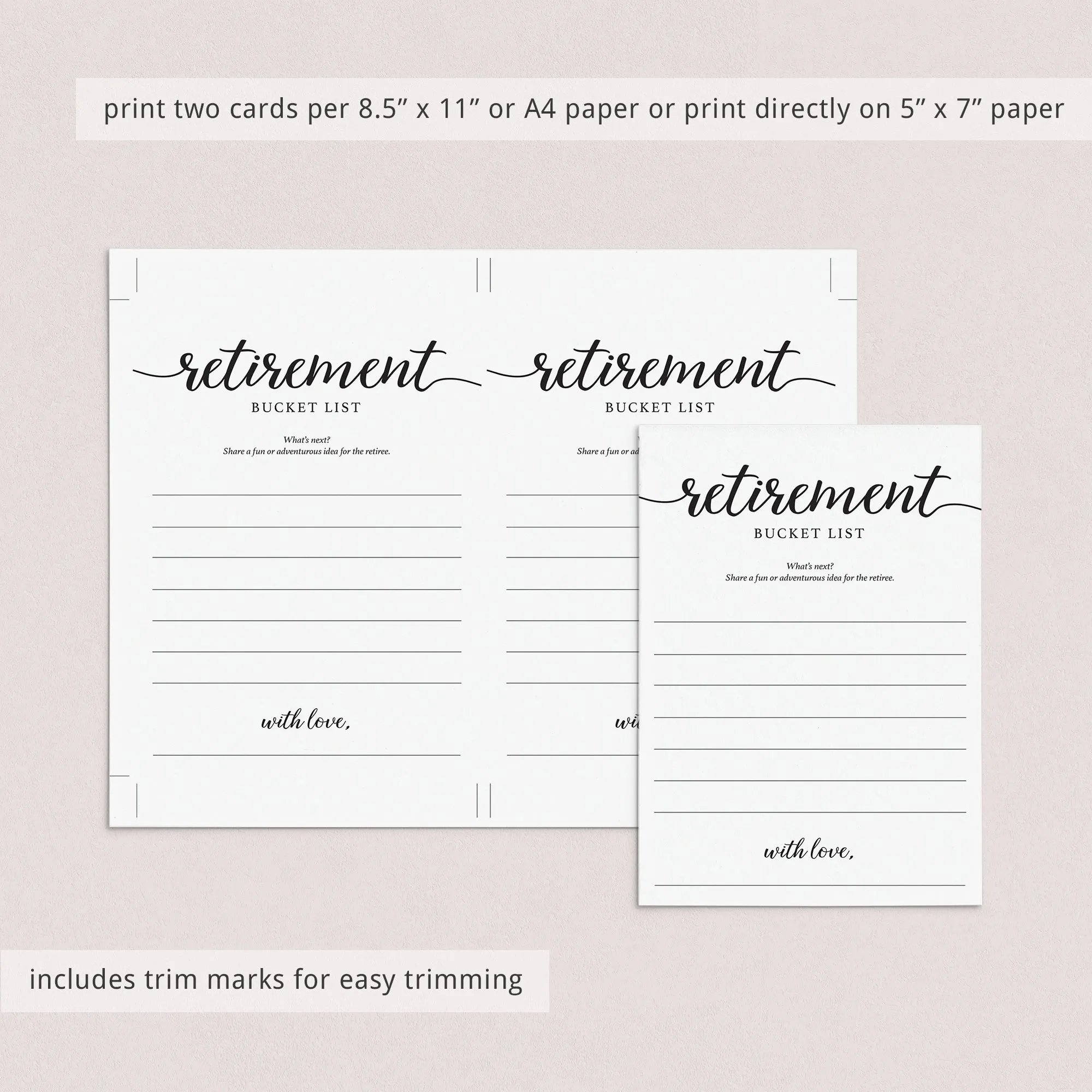 Minimal Calligraphy Retirement Cards Printable