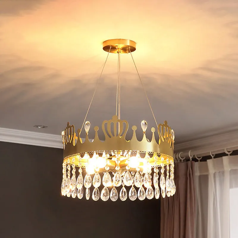 Minimal Gold Crystal Drop Chandelier - 5-Light Ceiling Lamp for Living Room