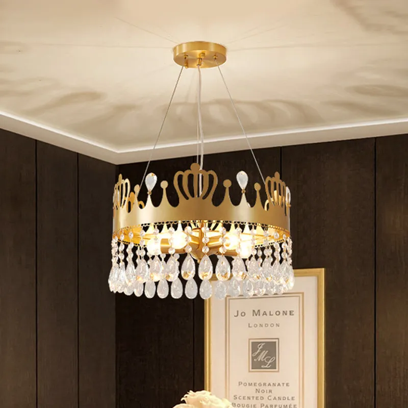 Minimal Gold Crystal Drop Chandelier - 5-Light Ceiling Lamp for Living Room