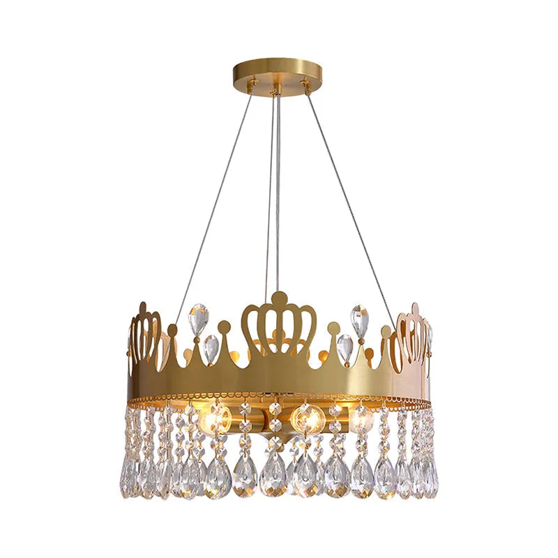 Minimal Gold Crystal Drop Chandelier - 5-Light Ceiling Lamp for Living Room