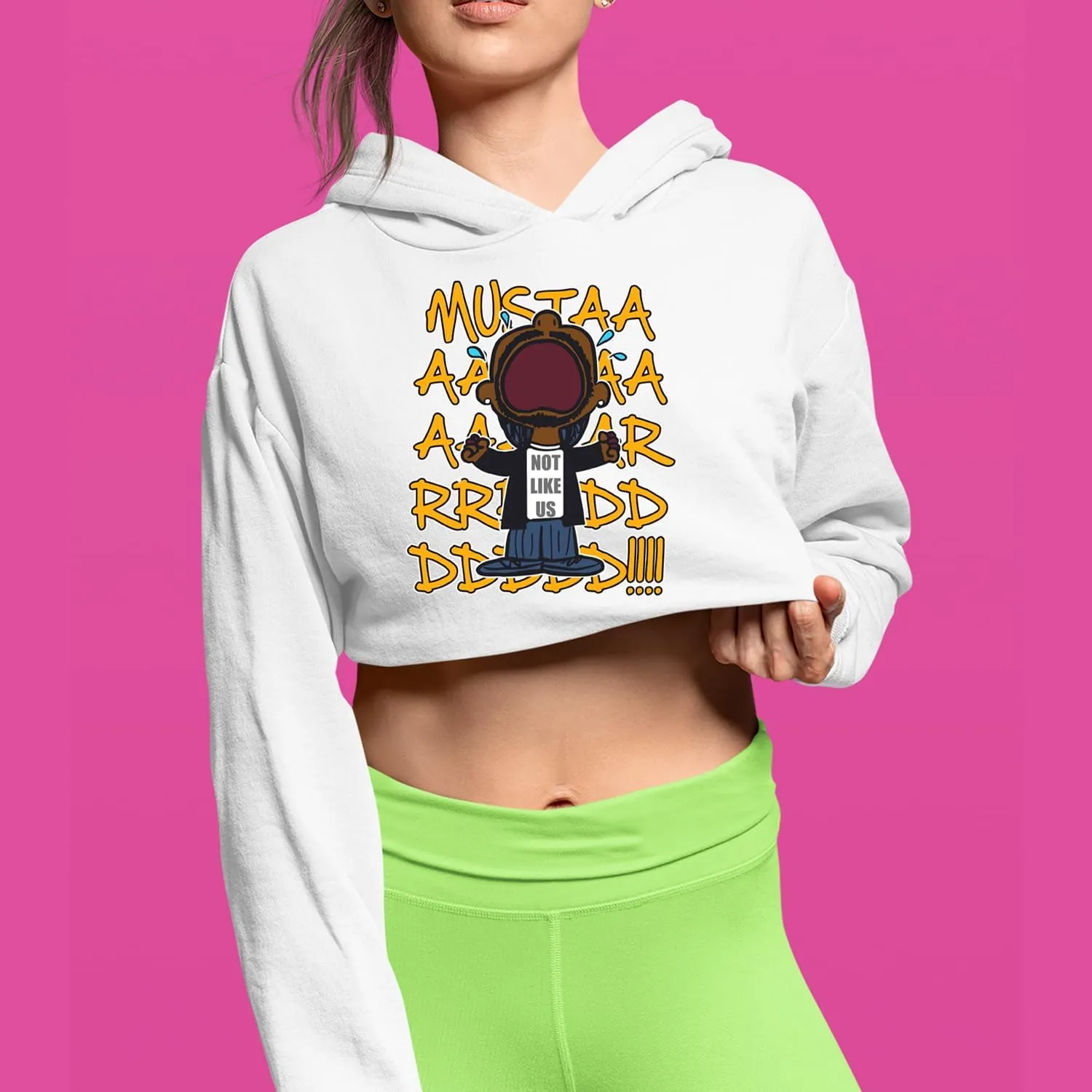 Mustard! Not Like Us Tv Off Cropped Fleece Hoodie, Soft & Cozy, Trendy Fit