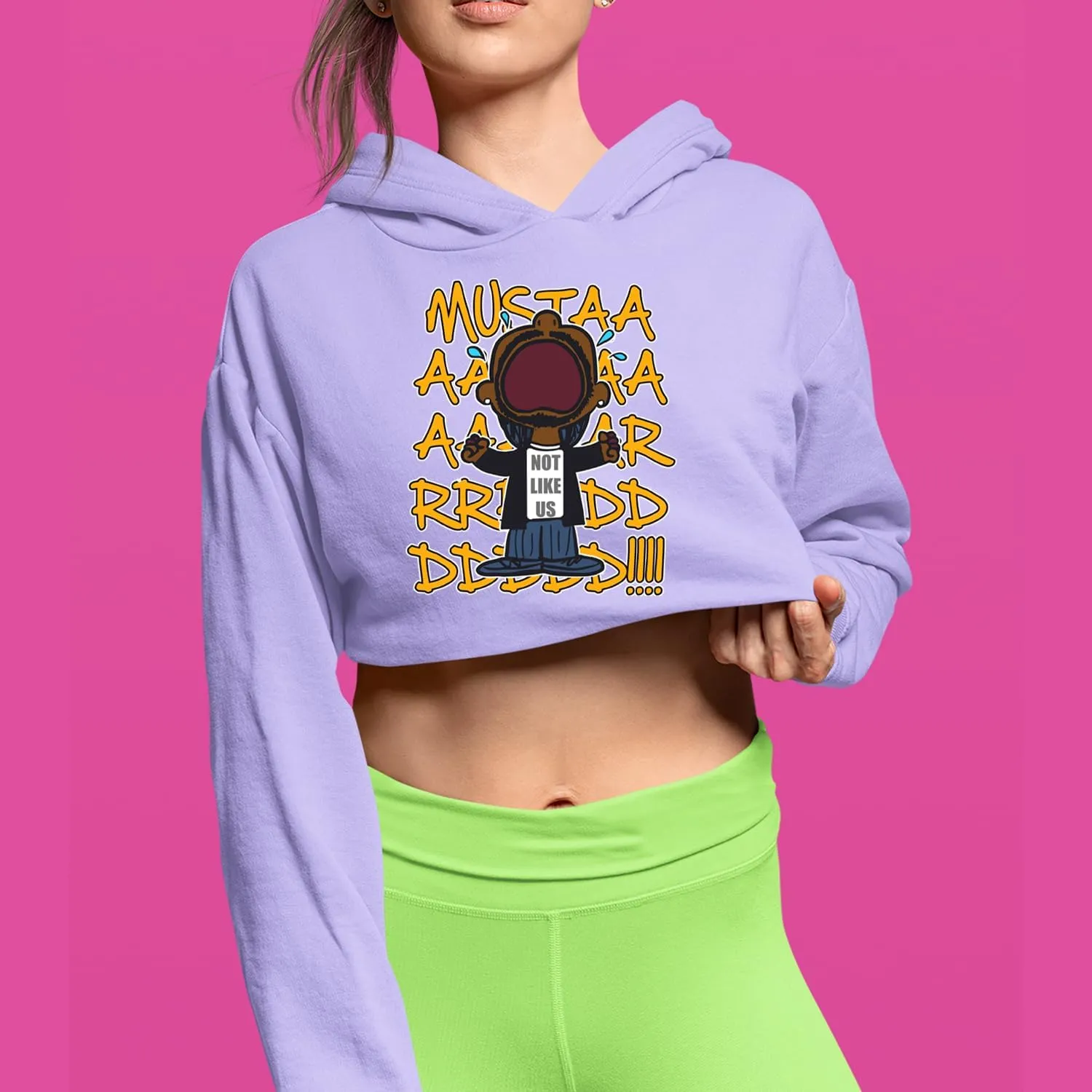 Mustard! Not Like Us Tv Off Cropped Fleece Hoodie, Soft & Cozy, Trendy Fit