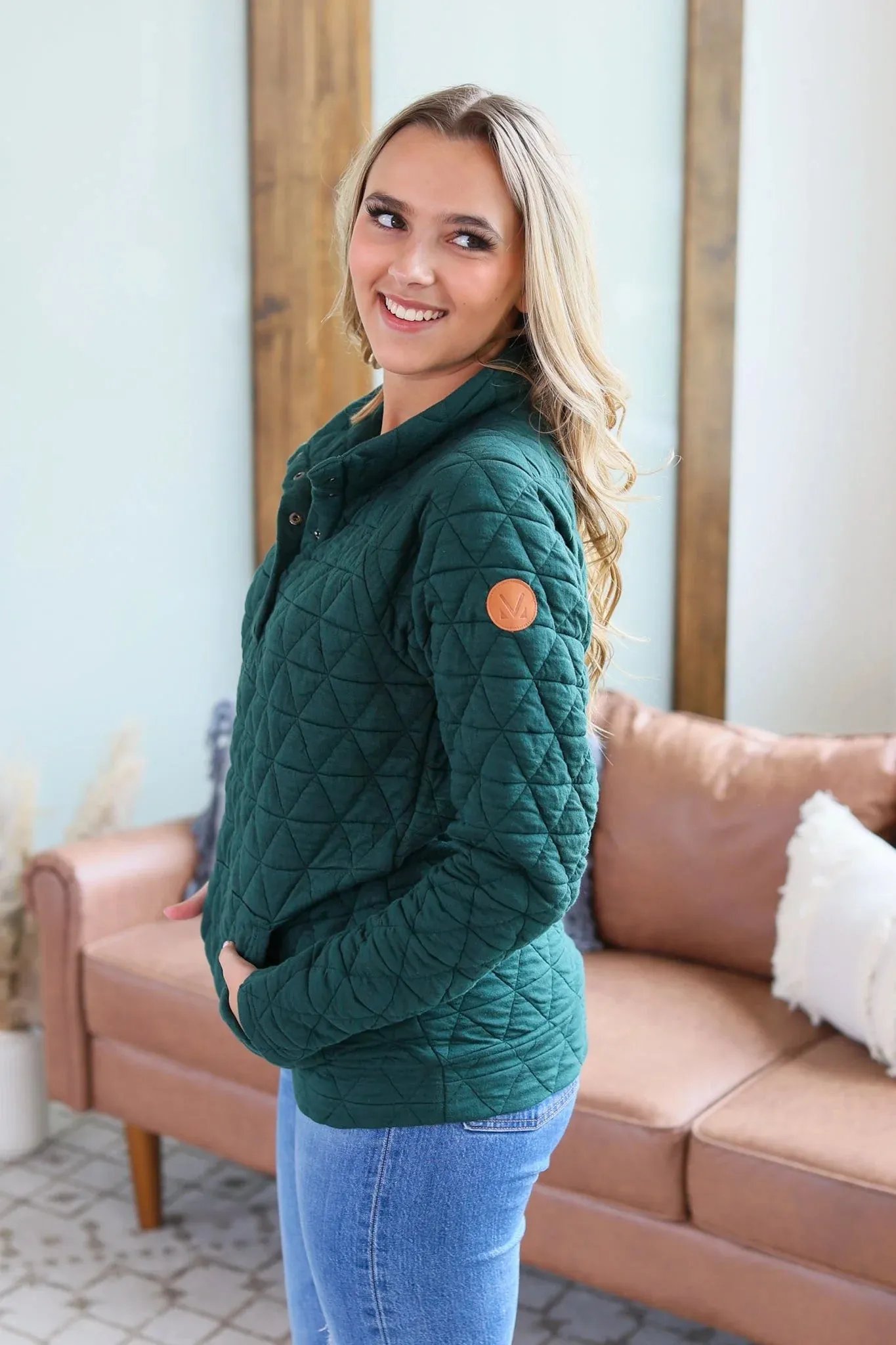 *PVM* Geometric Button Snap Pullover (Evergreen)