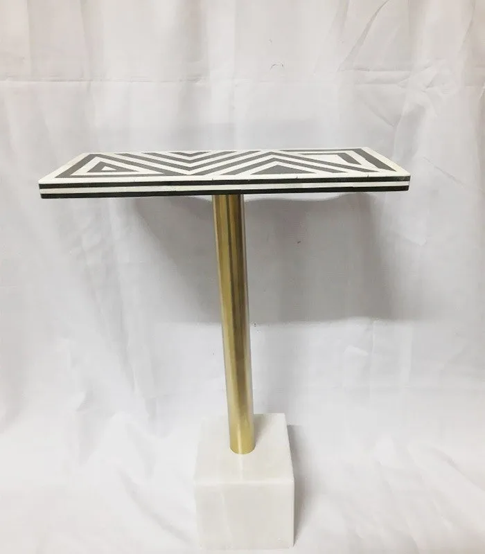 Real Bone Inlay Designer Rectangular Table Top With Stand Black