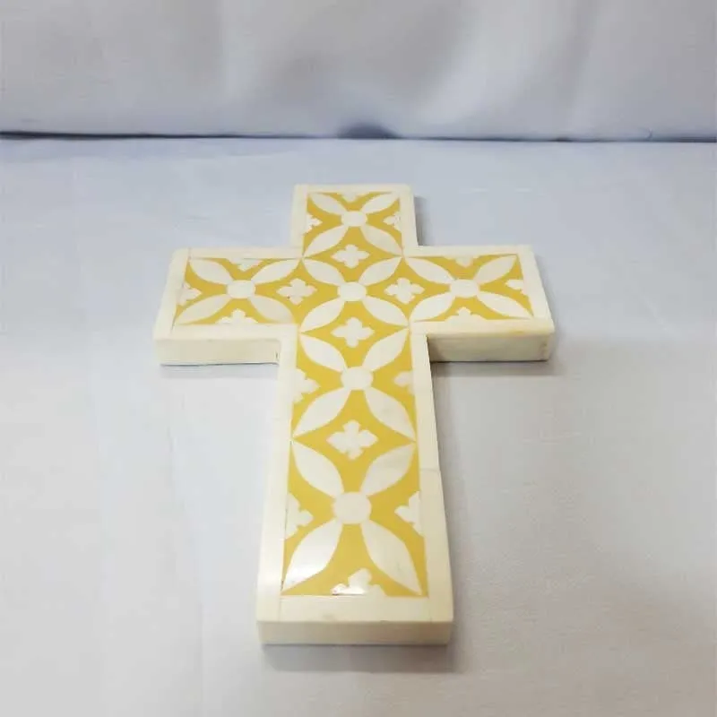 Real Bone Inlay Wall Decor Cross Yellow
