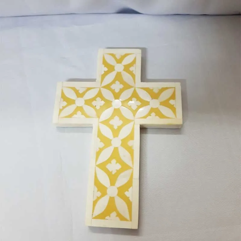 Real Bone Inlay Wall Decor Cross Yellow