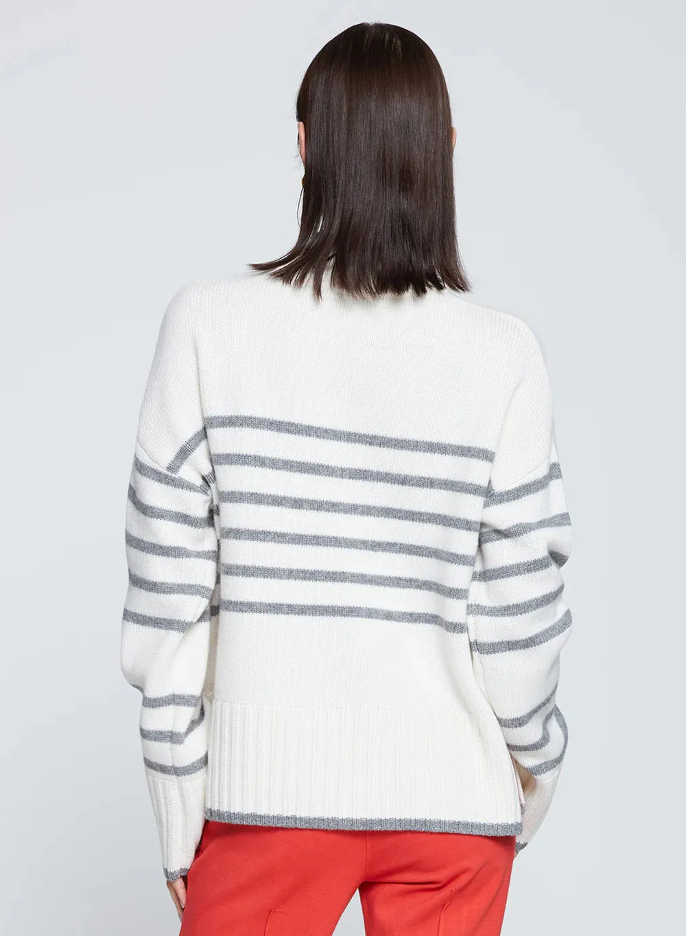 Striped Mock Neck Sweater Cream