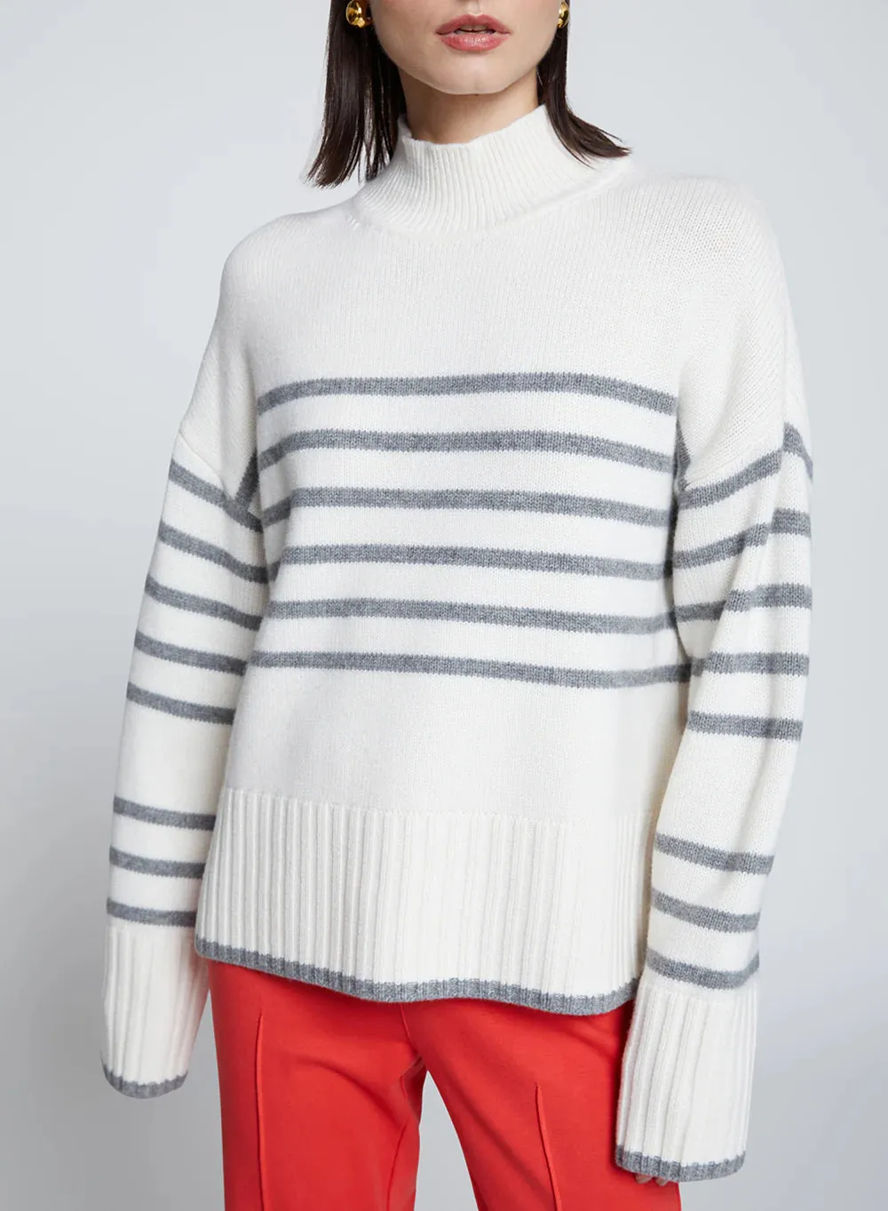 Striped Mock Neck Sweater Cream