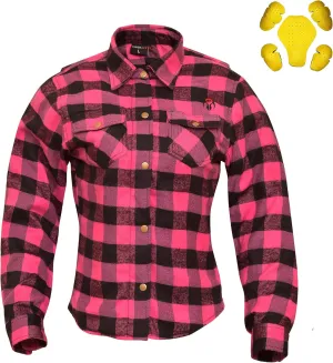 Women Motorcycle Flannel Shirt Road Series Pink & Black Motorbike Jacket Riding Gear Shirt with CE Armors