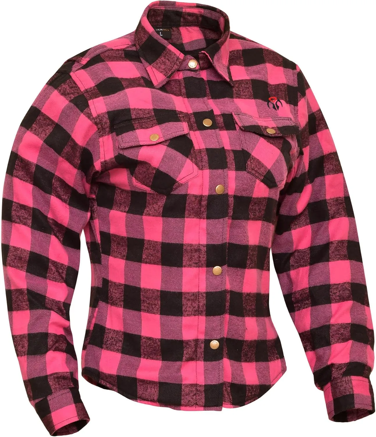 Women Motorcycle Flannel Shirt Road Series Pink & Black Motorbike Jacket Riding Gear Shirt with CE Armors