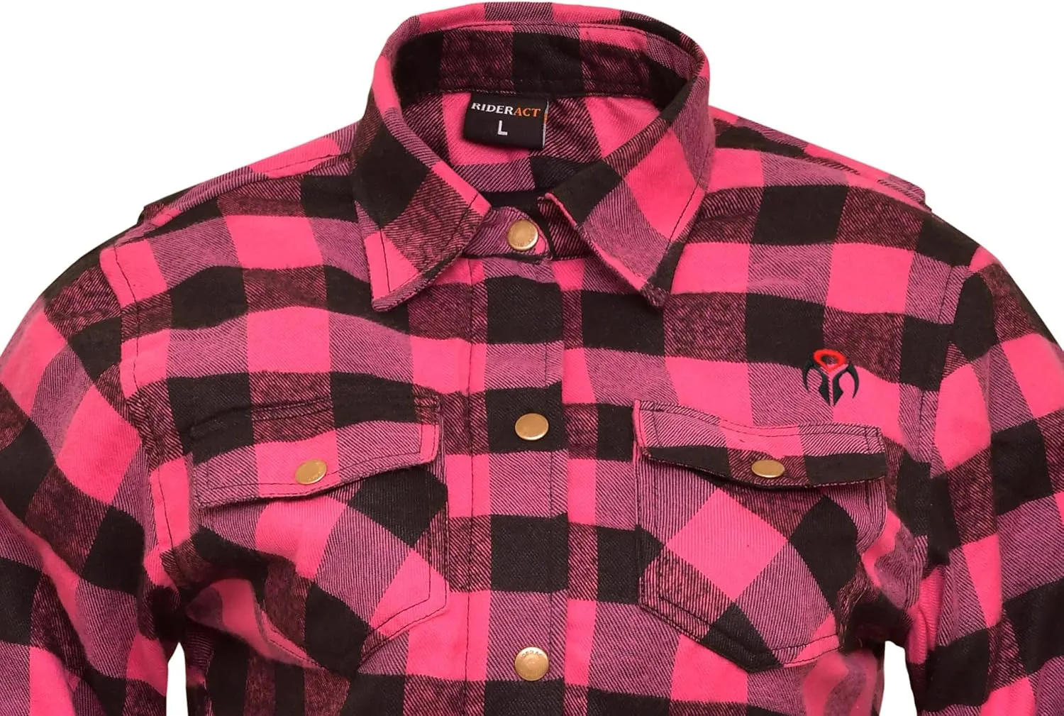 Women Motorcycle Flannel Shirt Road Series Pink & Black Motorbike Jacket Riding Gear Shirt with CE Armors