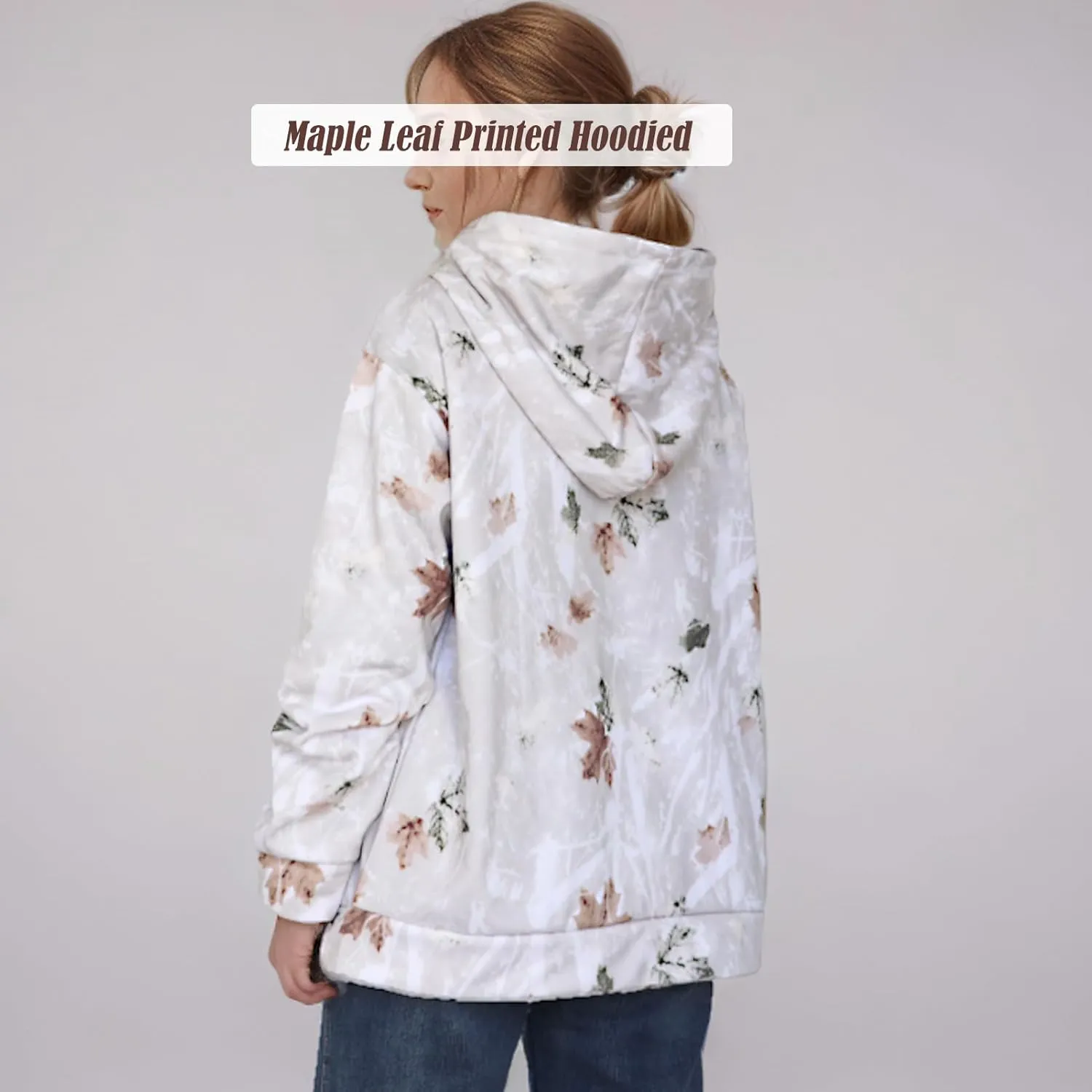 Womens Camo Hoodie Oversized Maple Leaf Print Sweatshirt Essentials Graphic Pullover Hoodies For Women
