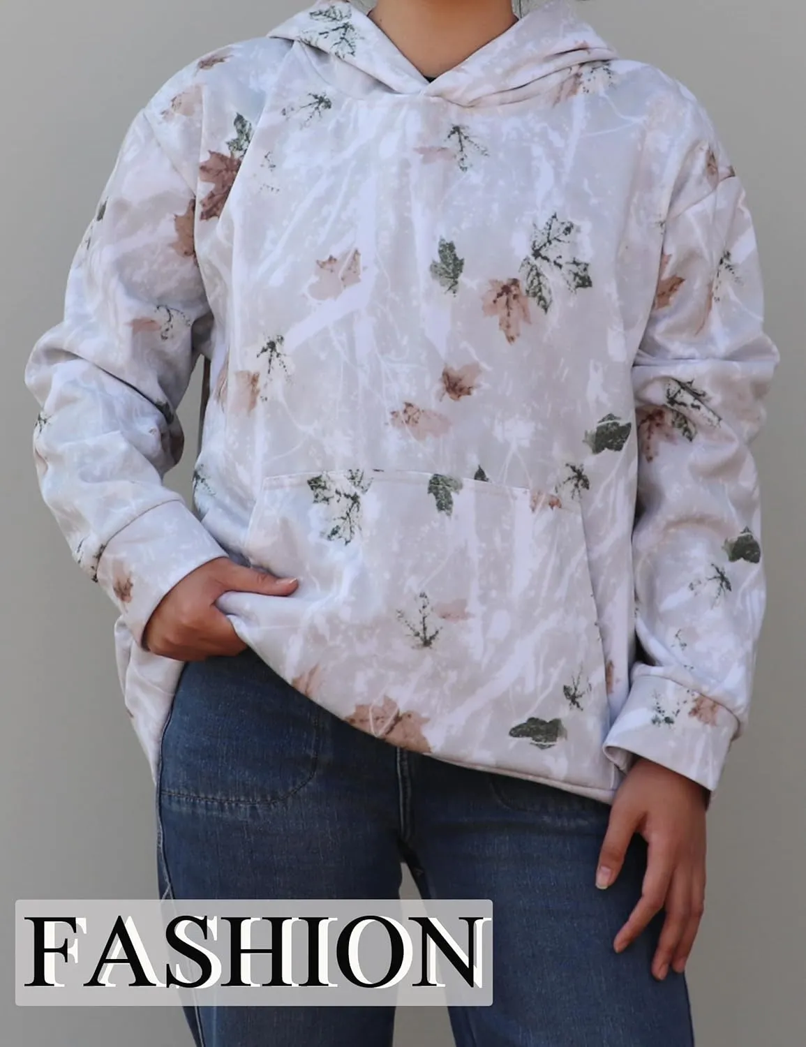 Womens Camo Hoodie Oversized Maple Leaf Print Sweatshirt Essentials Graphic Pullover Hoodies For Women