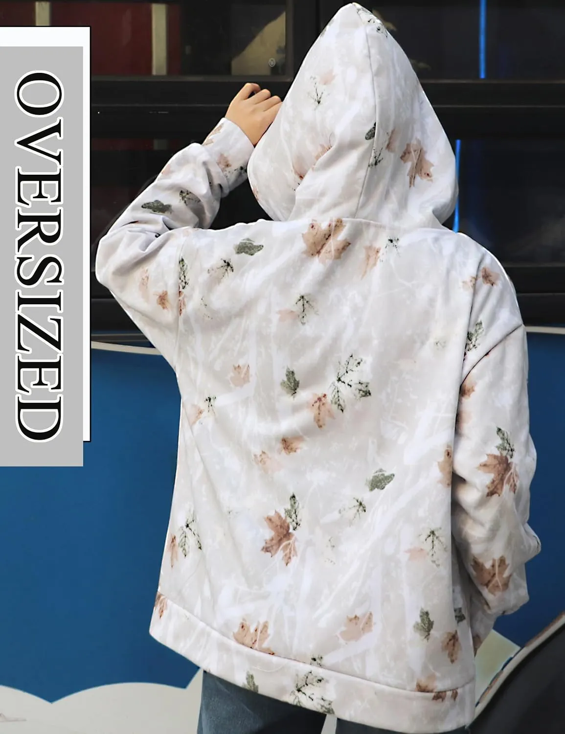 Womens Camo Hoodie Oversized Maple Leaf Print Sweatshirt Essentials Graphic Pullover Hoodies For Women