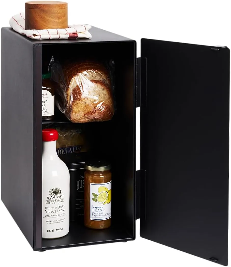 Yamazaki Home Tower Bread Box Keeper Holder Container, Metal Bread Holder Saver, Slim Space Saving Counter Storage - Vertical - Steel